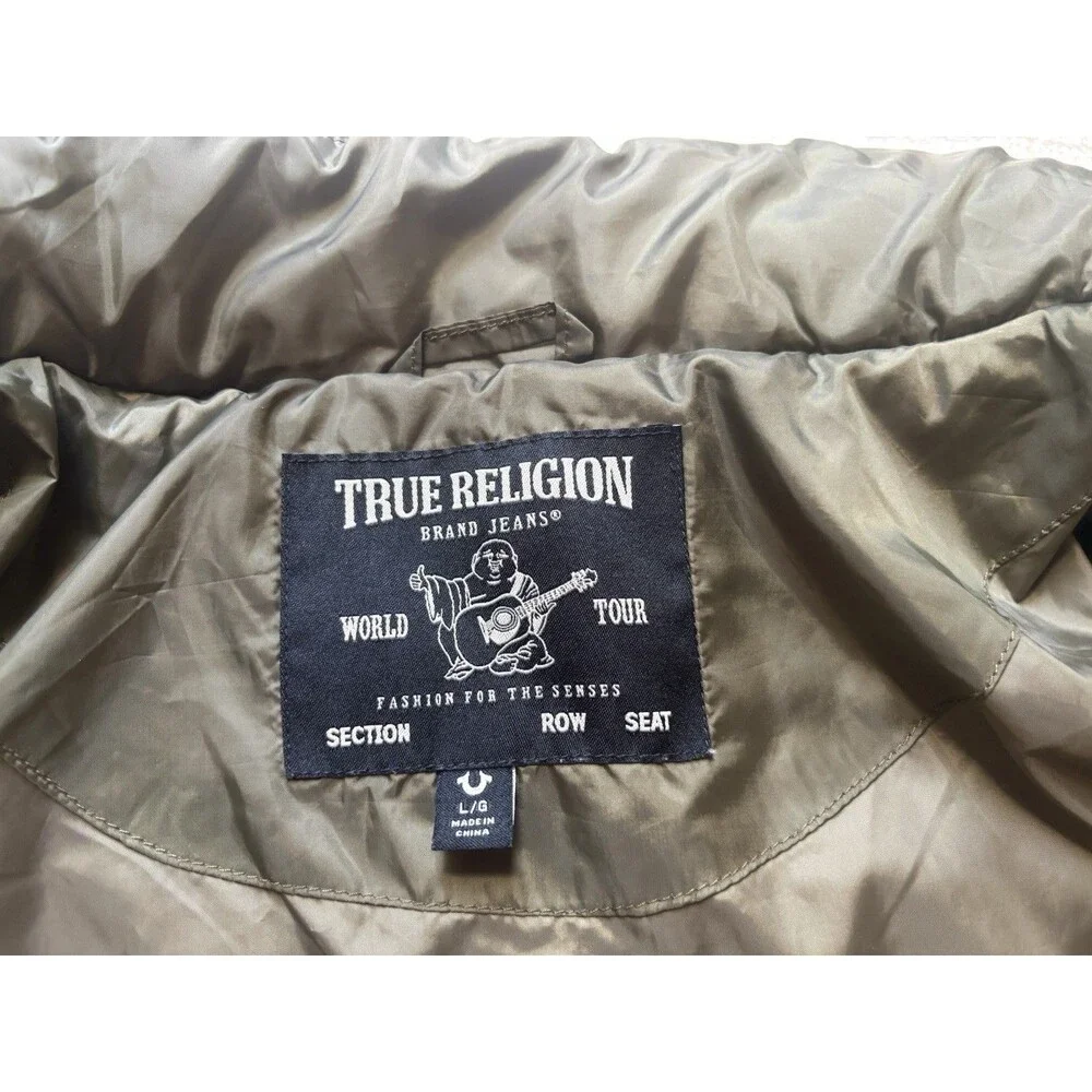 True Religion  Olive Green Puffer Lightweight Puffer Jacket Size XL